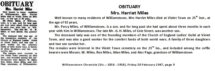 Harriet Miles obituary Williamstown Chronicle 1947.jpg